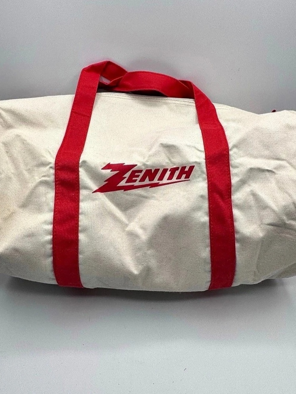 Vintage Zenith Canvas Travel Duffel in Cream & Red